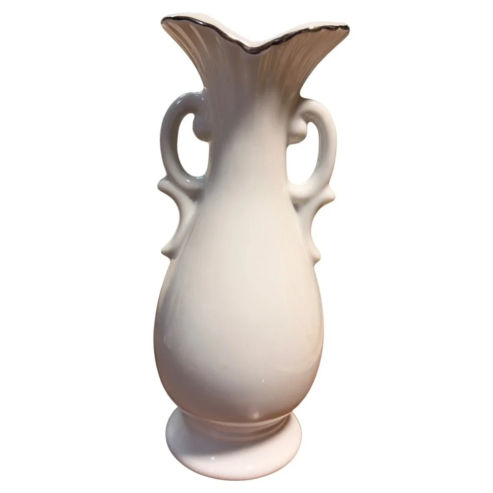 Vintage Enesco 25th Anniversary Porcelain Vase Japan Silver Trim Fluted Urn 6